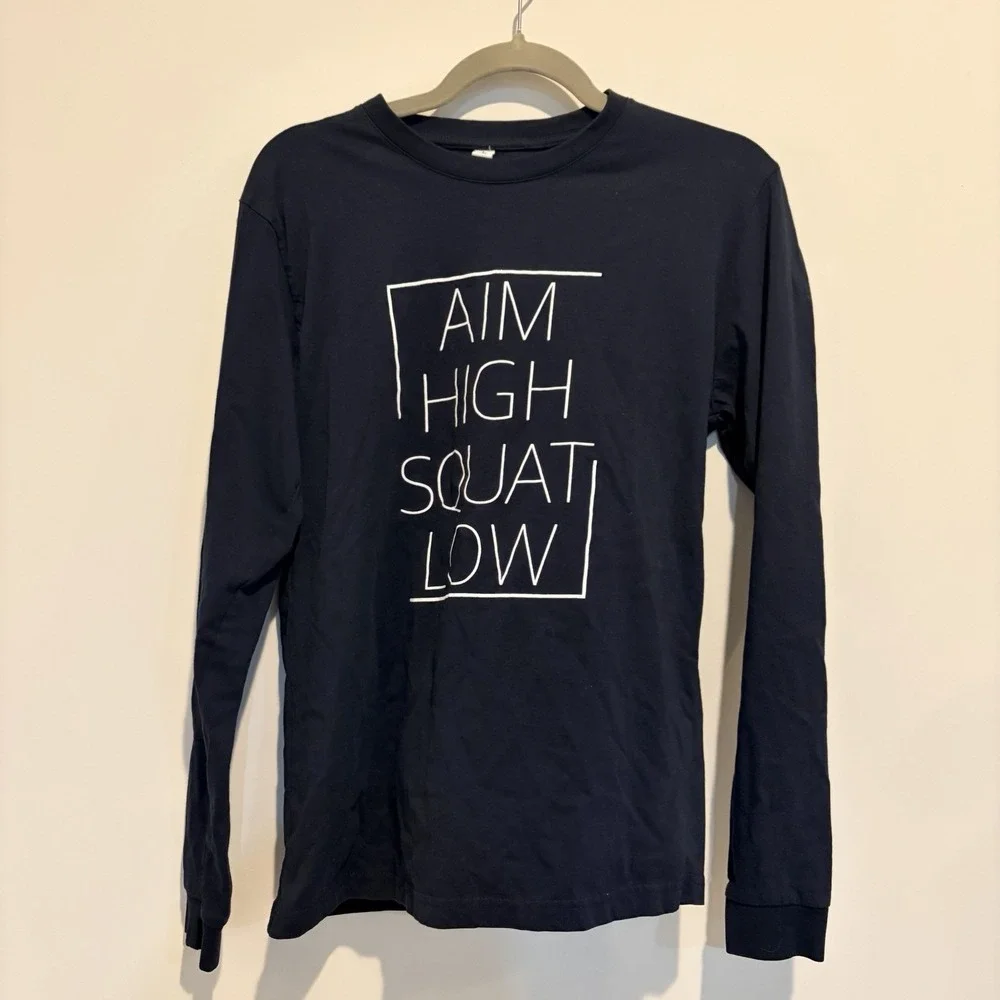 To The Market Aim High Squat Low Graphic Long Sleeve Tee Large Black And White - Picture 1 of 7